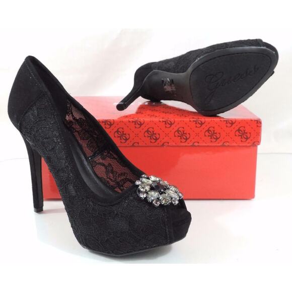 Guess Hotspot Platform Dress Pumps Heels Black Multi Fabric Size 10 - Picture 9 of 9